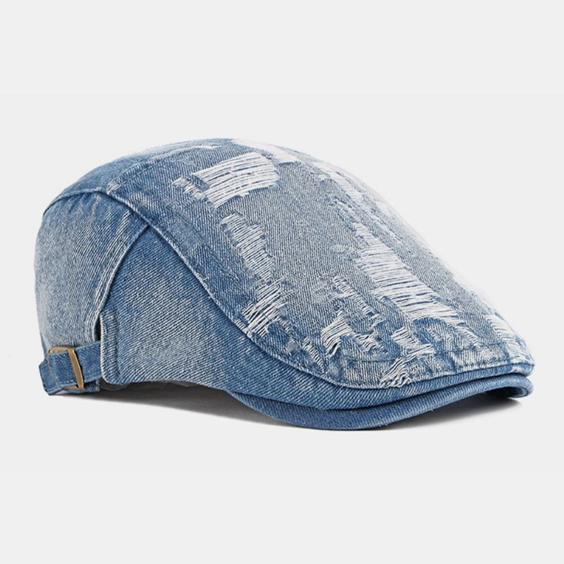 Unisex Denim Washed Make-old Hole Oddychająca Na Co Dzień Osłona Przeciwsłoneczna Do Przodu CZapka Beret CZapka Z Płaskim Kapeluszem