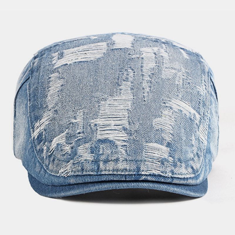 Unisex Denim Washed Make-old Hole Oddychająca Na Co Dzień Osłona Przeciwsłoneczna Do Przodu CZapka Beret CZapka Z Płaskim Kapeluszem