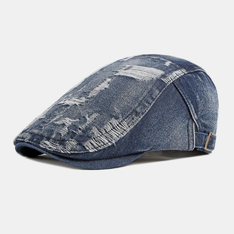 Unisex Denim Washed Make-old Hole Oddychająca Na Co Dzień Osłona Przeciwsłoneczna Do Przodu CZapka Beret CZapka Z Płaskim Kapeluszem