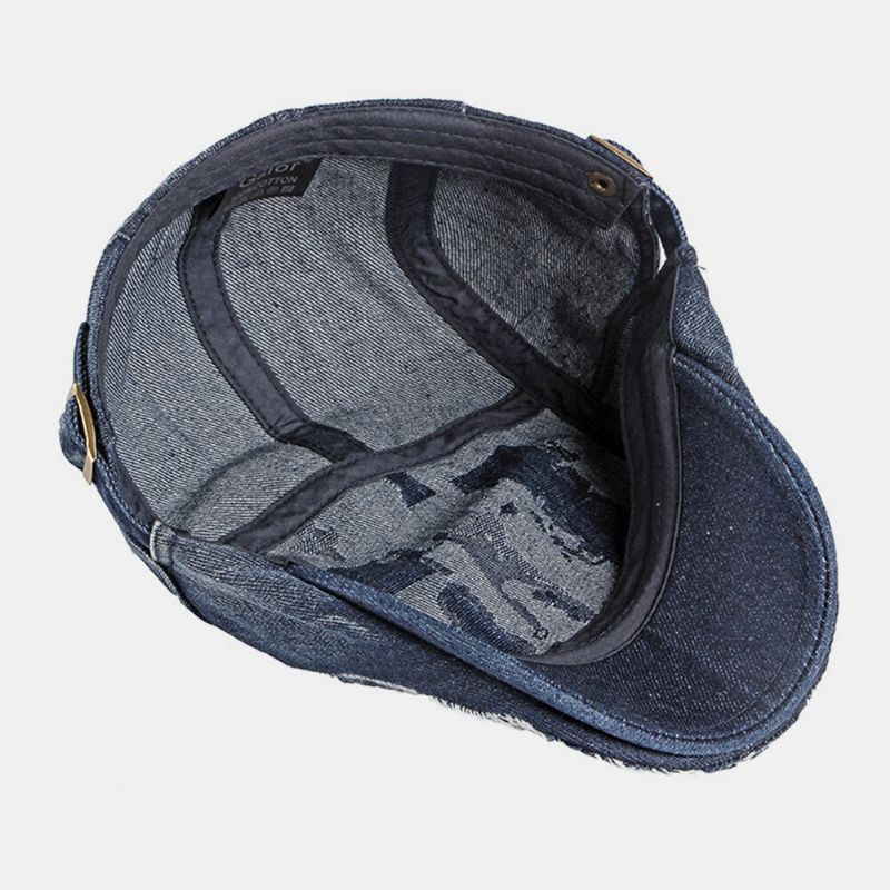 Unisex Denim Washed Make-old Hole Oddychająca Na Co Dzień Osłona Przeciwsłoneczna Do Przodu CZapka Beret CZapka Z Płaskim Kapeluszem