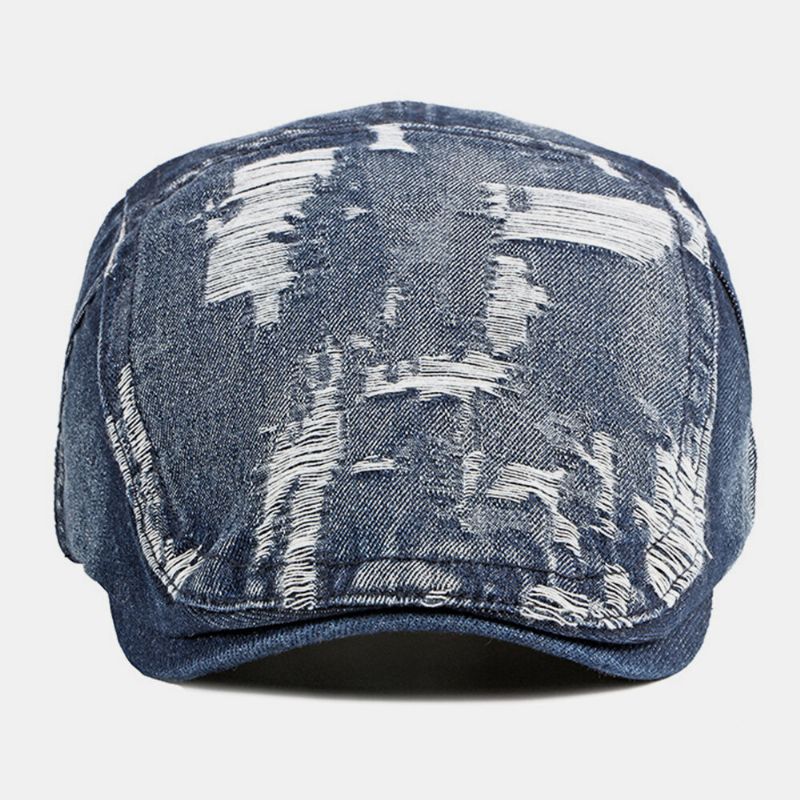 Unisex Denim Washed Make-old Hole Oddychająca Na Co Dzień Osłona Przeciwsłoneczna Do Przodu CZapka Beret CZapka Z Płaskim Kapeluszem