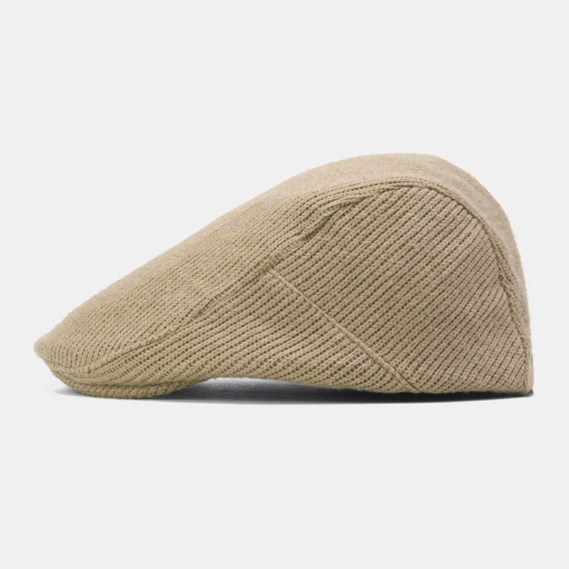 Unisex Dzianinowy Jednolity Kolor Regulowany Kapelusz Gazeciarz Vintage Oddychający Beret Płaska CZapka