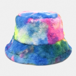 Unisex Faux Rabbit Fur Kolorowe Gradient Tie-dye Kapelusz Wiadro Zima Zagęścić Ciepło Wiatroszczelna Moda Kapelusz Parasolka