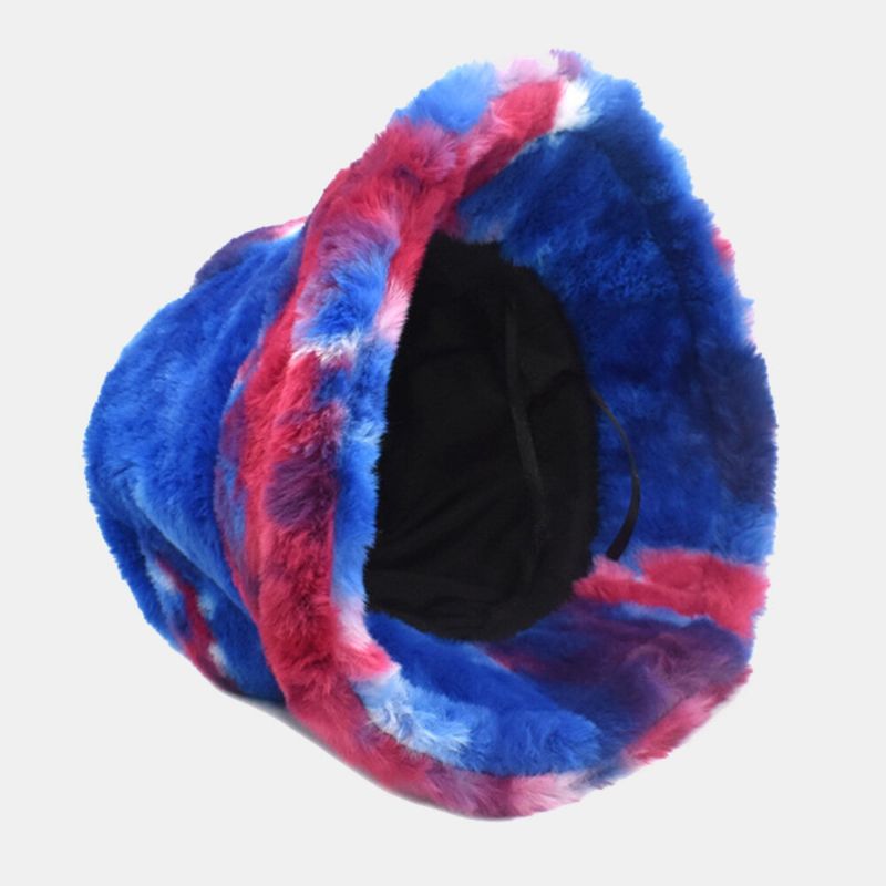 Unisex Faux Rabbit Fur Kolorowe Gradient Tie-dye Kapelusz Wiadro Zima Zagęścić Ciepło Wiatroszczelna Moda Kapelusz Parasolka