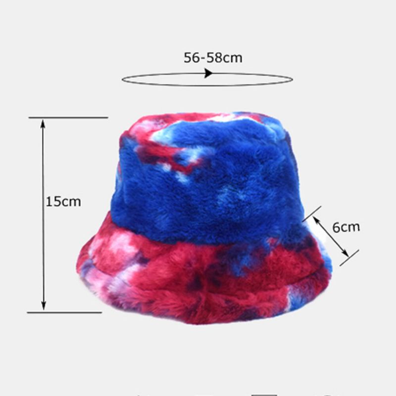 Unisex Faux Rabbit Fur Kolorowe Gradient Tie-dye Kapelusz Wiadro Zima Zagęścić Ciepło Wiatroszczelna Moda Kapelusz Parasolka