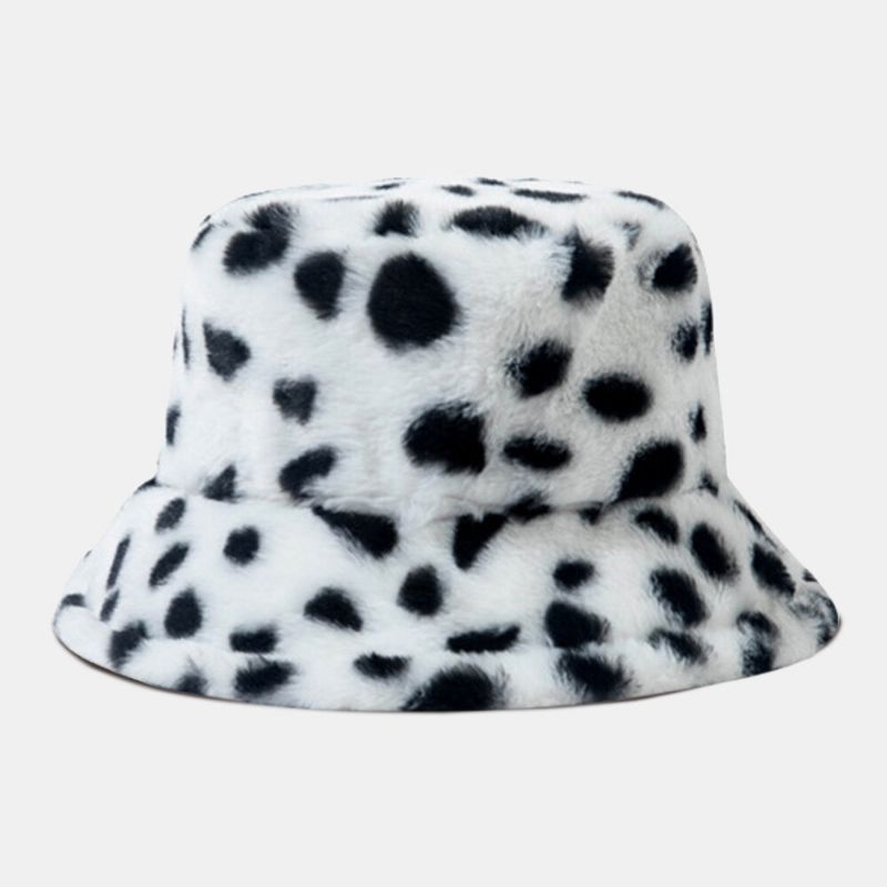 Unisex Faux Rabbit Fur Leopard Pattern Zagęścić Ciepło Vintage Bucket Hat