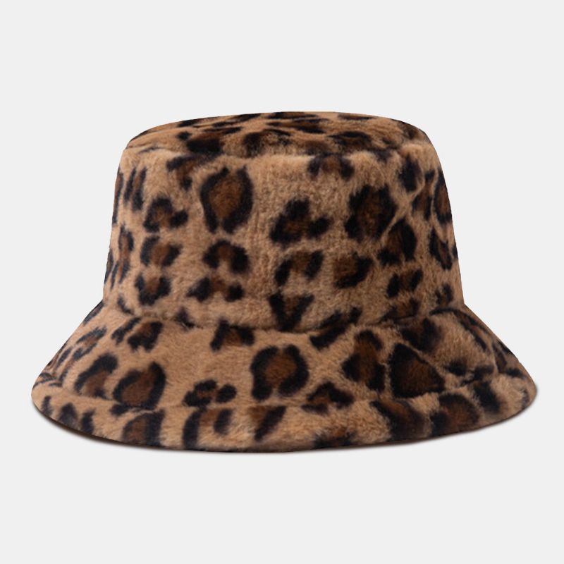 Unisex Faux Rabbit Fur Leopard Pattern Zagęścić Ciepło Vintage Bucket Hat