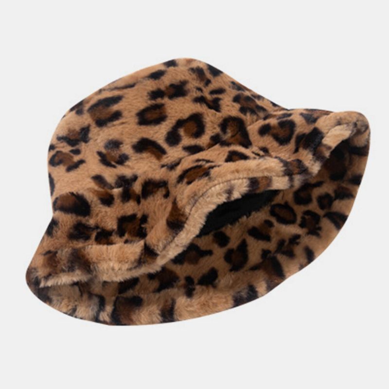 Unisex Faux Rabbit Fur Leopard Pattern Zagęścić Ciepło Vintage Bucket Hat