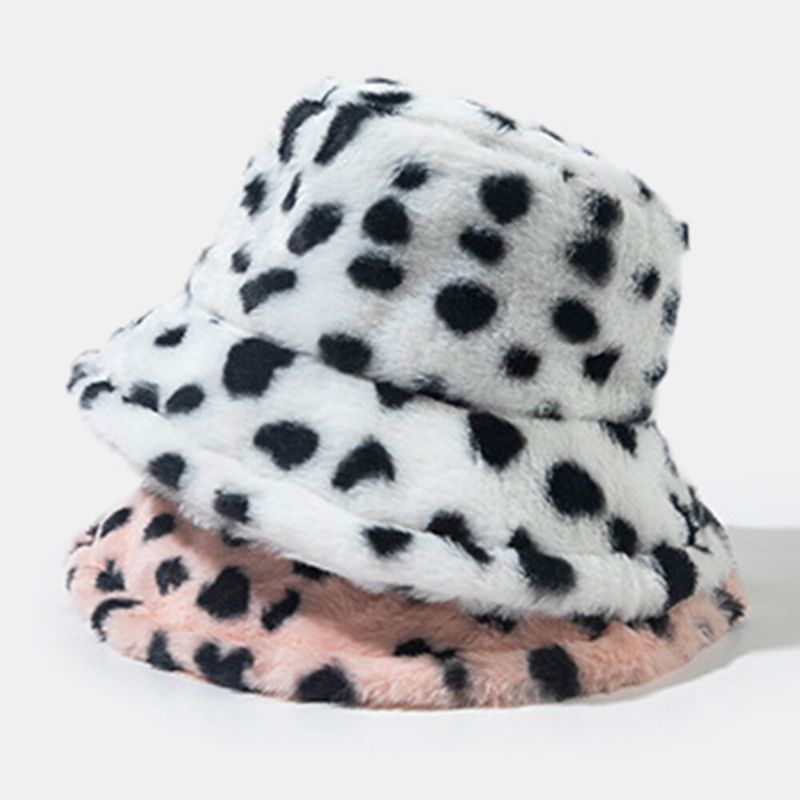 Unisex Faux Rabbit Fur Leopard Pattern Zagęścić Ciepło Vintage Bucket Hat