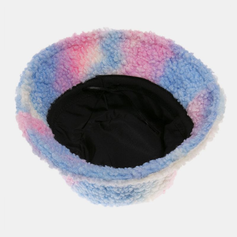 Unisex Filc Lamb Hair Tie-dye Plus Zagęścić Ciepły Wiatroodporny Miękki Wiadro Kapelusz