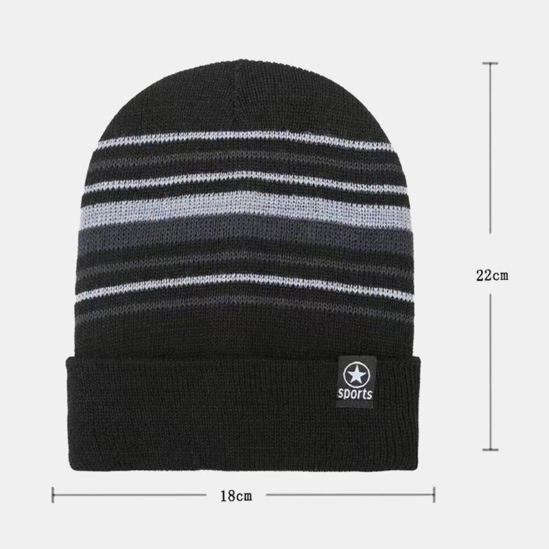 Unisex Kolorowe Paski Plus Aksamitne Zagęścić Ciepła Dzianinowa CZapka Jesienno-zimowa Ochrona Słuchu Wiatroszczelna CZapka Typu Beanie