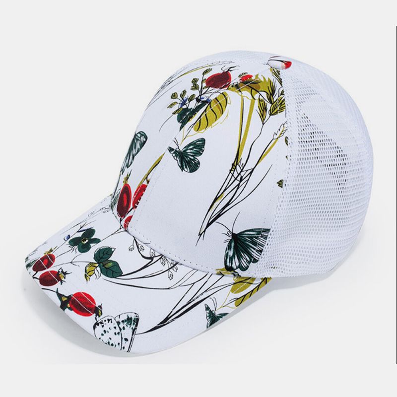 Unisex Mesh Fashion Flower Printed Holiday Sunshade Oddychająca CZapka Baseballowa