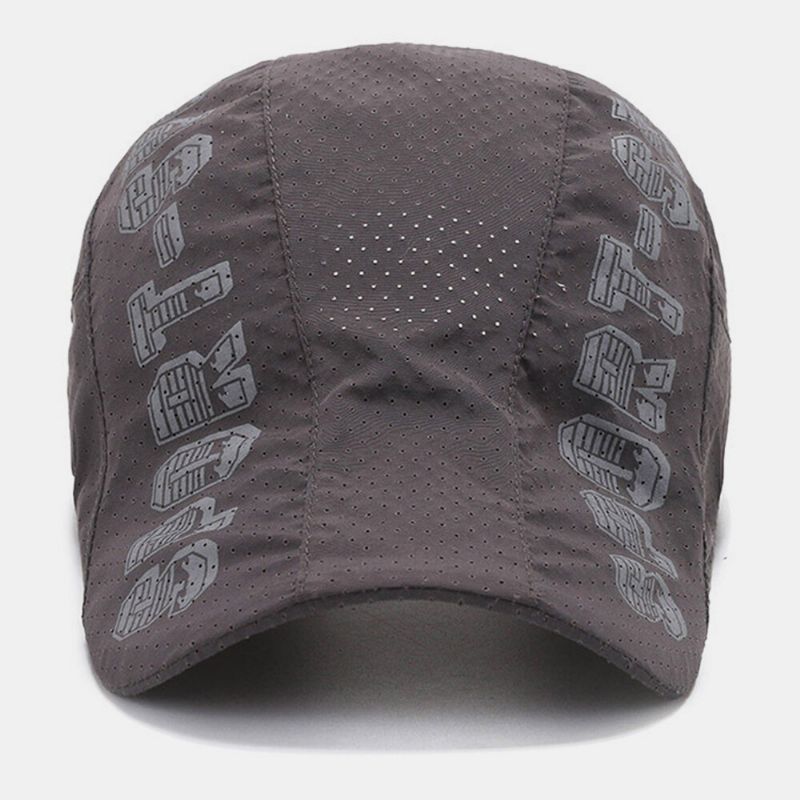 Unisex Mesh Hollow Out Letters Pattern Quick Dry Outdoor Casual Osłona Przeciwsłoneczna Cienka CZapka Do Przodu Beret Kapelusz Płaski Kapelusz