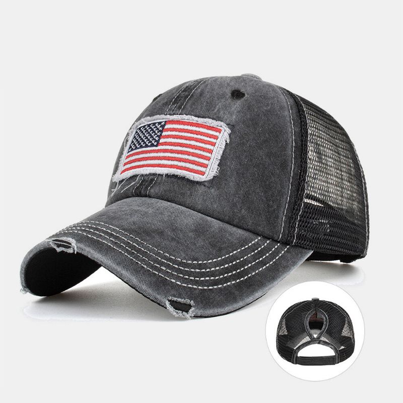 Unisex Myte Łatka Z Flagą Amerykańską Kucyk CZapka Z Daszkiem Siateczkowa Oddychająca CZapka Casquette Letnia CZapka Typu Snapback