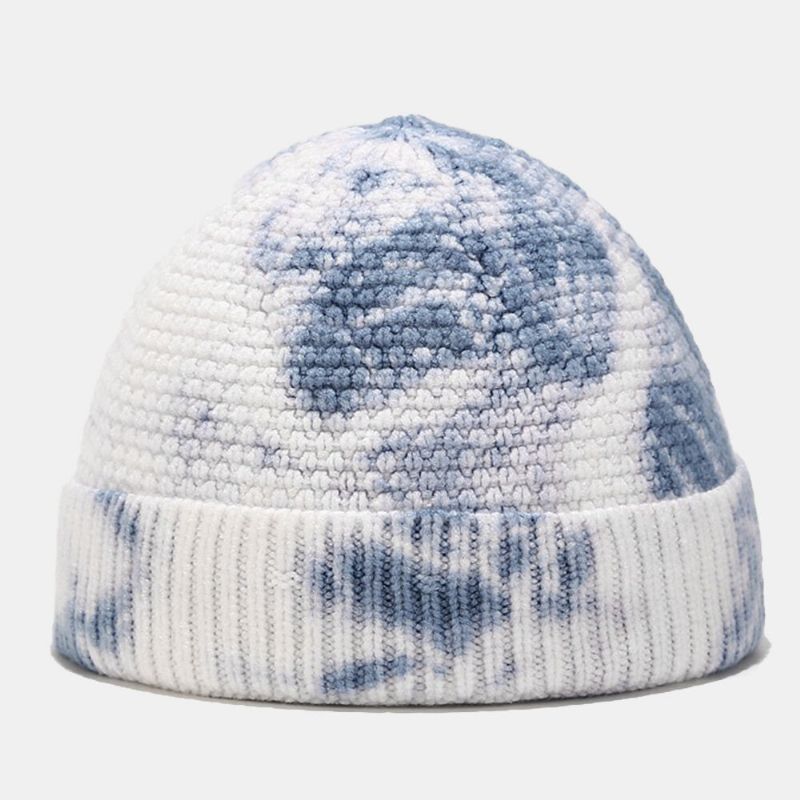 Unisex Nieregularny Wzór Tie-dye CZapka Z Dzianiny Street Hip Hop Regulowana Oddychająca Ciepła CZapka Przeciwsłoneczna Landlord Cap Beanie CZapka Z CZaszką