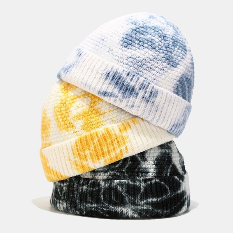 Unisex Nieregularny Wzór Tie-dye CZapka Z Dzianiny Street Hip Hop Regulowana Oddychająca Ciepła CZapka Przeciwsłoneczna Landlord Cap Beanie CZapka Z CZaszką