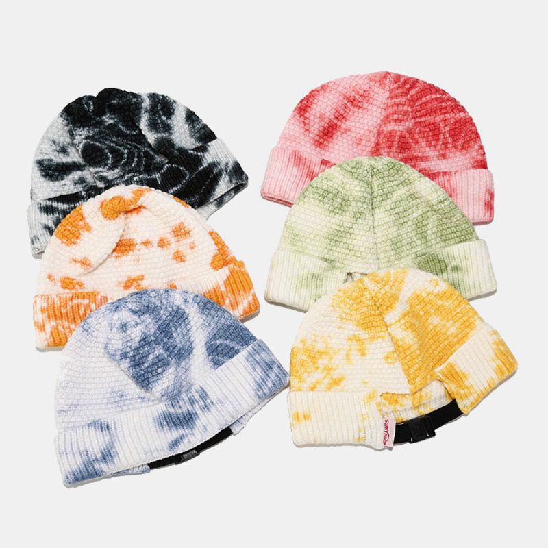 Unisex Nieregularny Wzór Tie-dye CZapka Z Dzianiny Street Hip Hop Regulowana Oddychająca Ciepła CZapka Przeciwsłoneczna Landlord Cap Beanie CZapka Z CZaszką