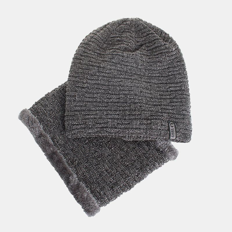 Unisex Plus Velvet Poziome Pionowe Paski Wzór Dzianiny Kapelusz Zestaw Szalików Casual Outdoor Wiatroszczelna Ciepła Elastyczna CZapka Typu Beanie Na Szelkach