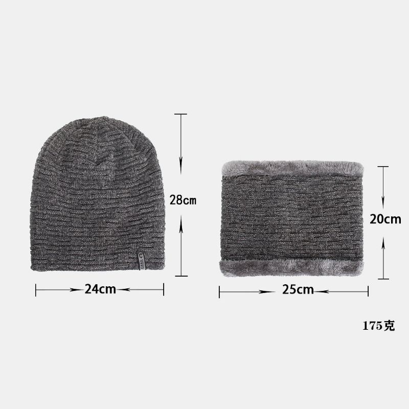 Unisex Plus Velvet Poziome Pionowe Paski Wzór Dzianiny Kapelusz Zestaw Szalików Casual Outdoor Wiatroszczelna Ciepła Elastyczna CZapka Typu Beanie Na Szelkach