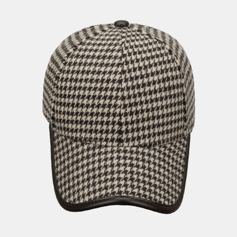 Unisex Poliester Houndstooth Wzór CZapka Z Daszkiem Brytyjska Retro Letnia Parasolka Regulowana Kapelusz