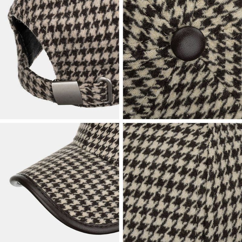 Unisex Poliester Houndstooth Wzór CZapka Z Daszkiem Brytyjska Retro Letnia Parasolka Regulowana Kapelusz