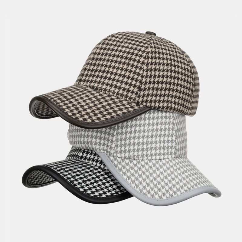 Unisex Poliester Houndstooth Wzór CZapka Z Daszkiem Brytyjska Retro Letnia Parasolka Regulowana Kapelusz