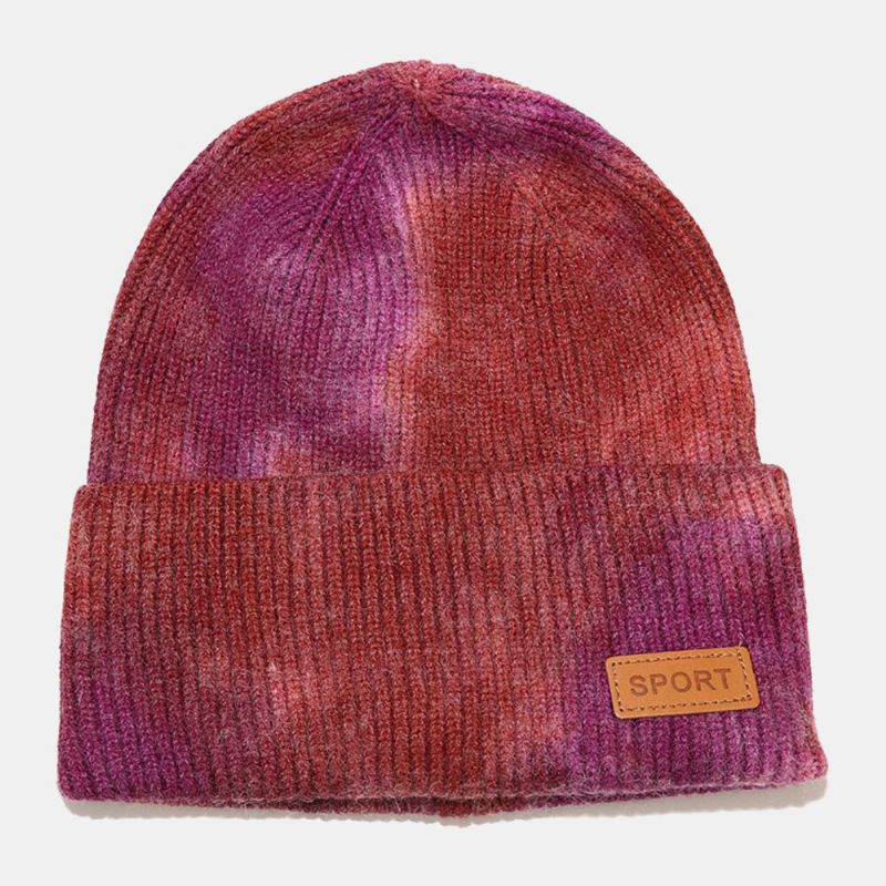 Unisex Przędza Rdzeniowa Elastyczna Dzianina Tie-dye Kapelusz Moda Na Co Dzień List Etykieta Jesień Zima Ciepło Bez Ronda CZapka Typu Beanie CZapka Właściciela