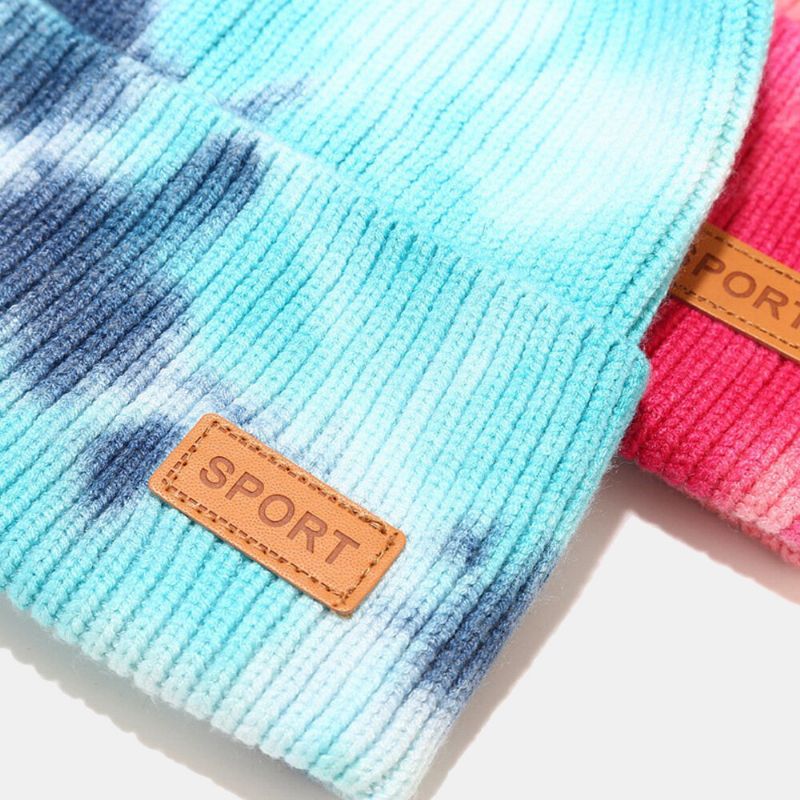 Unisex Przędza Rdzeniowa Elastyczna Dzianina Tie-dye Kapelusz Moda Na Co Dzień List Etykieta Jesień Zima Ciepło Bez Ronda CZapka Typu Beanie CZapka Właściciela