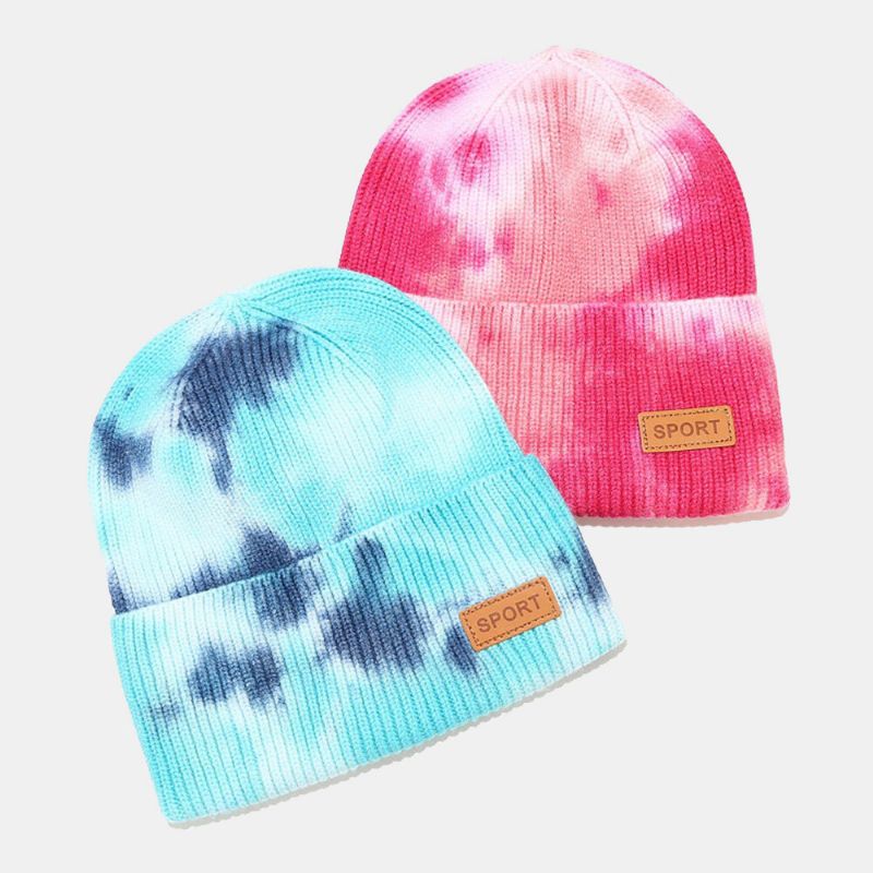 Unisex Przędza Rdzeniowa Elastyczna Dzianina Tie-dye Kapelusz Moda Na Co Dzień List Etykieta Jesień Zima Ciepło Bez Ronda CZapka Typu Beanie CZapka Właściciela