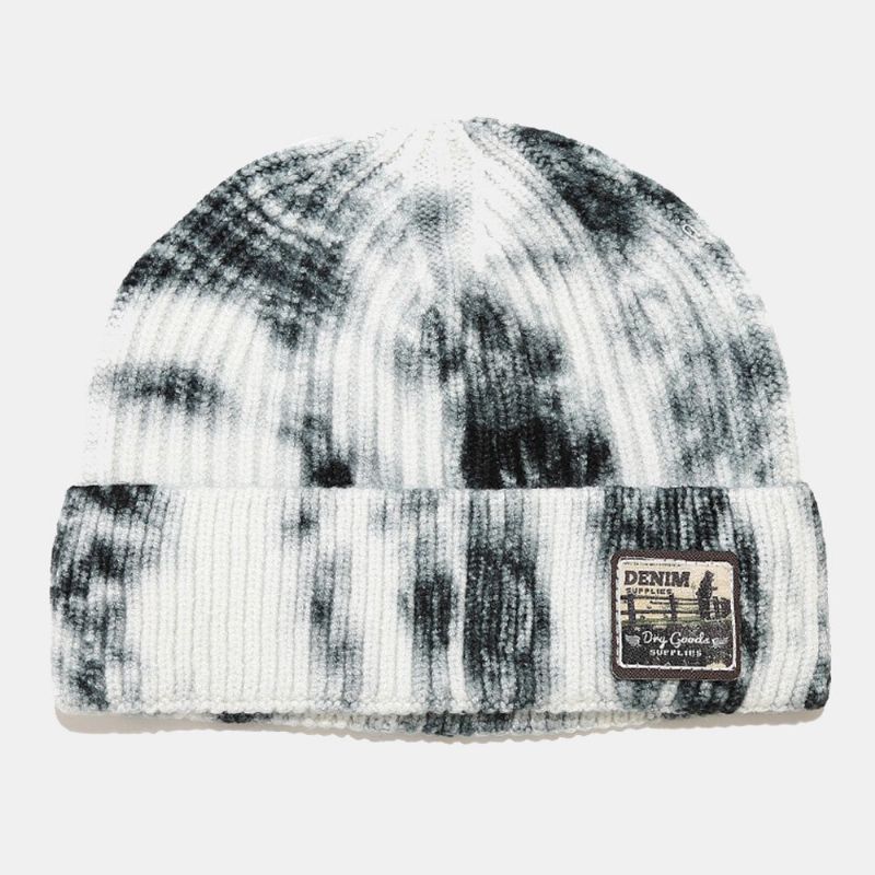 Unisex Przędza Rdzeniowa Z Dzianiny Tie-dye Cartoon Wzór Łatka Moda Ciepła CZapka Beanie