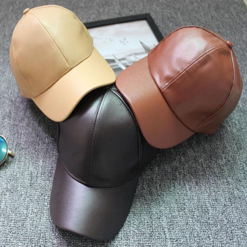 Unisex Pu Leather Solid Color Light Plate Hip-hop Style Curve Brim Visor Baseball Hat