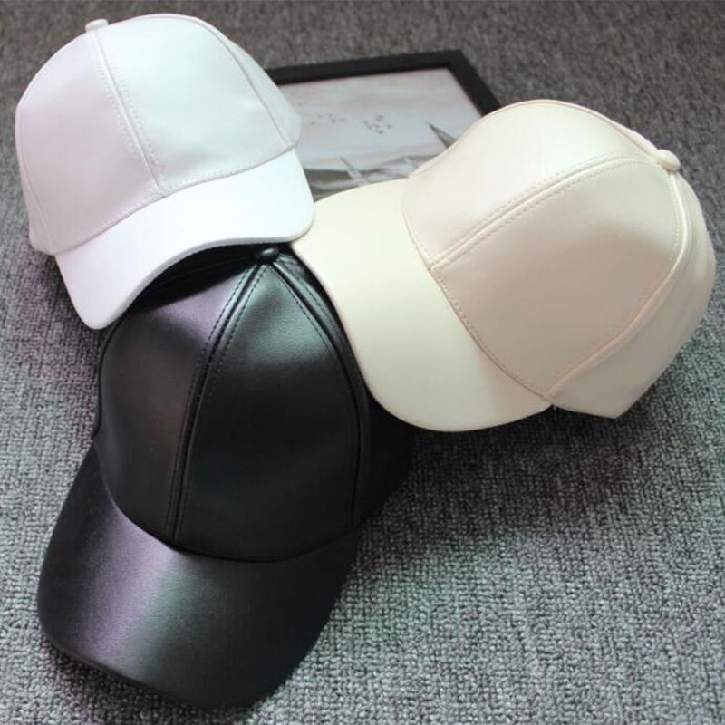 Unisex Pu Leather Solid Color Light Plate Hip-hop Style Curve Brim Visor Baseball Hat