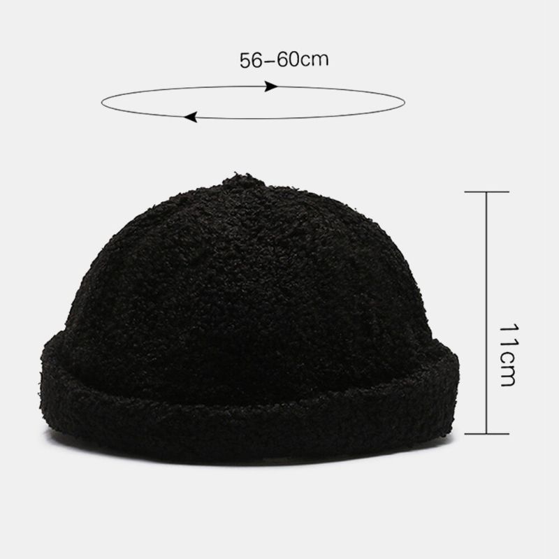 Unisex Solid Color Fleece Warm Landlord Cap Outdoor Casual Sunshade Brimless Beanie Skull Cap