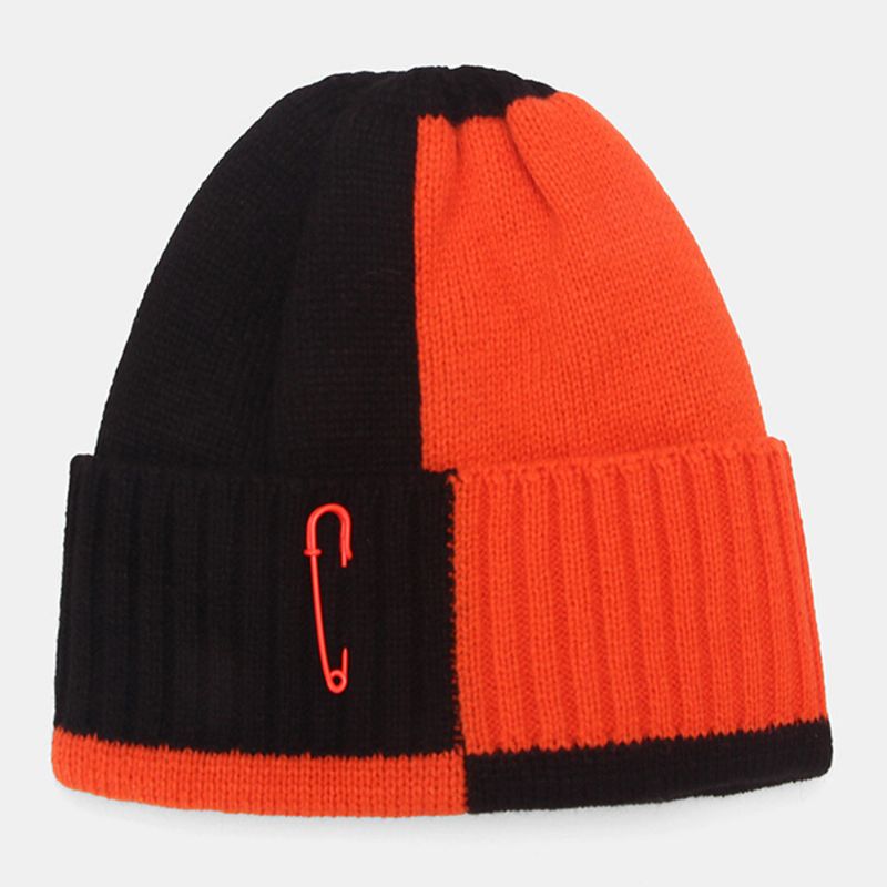 Unisex Spinacz Do Papieru Z Przeszyciami CZapka Typu Beanie Fashion Street Windproof Ciepła CZapka Z Dzianiny