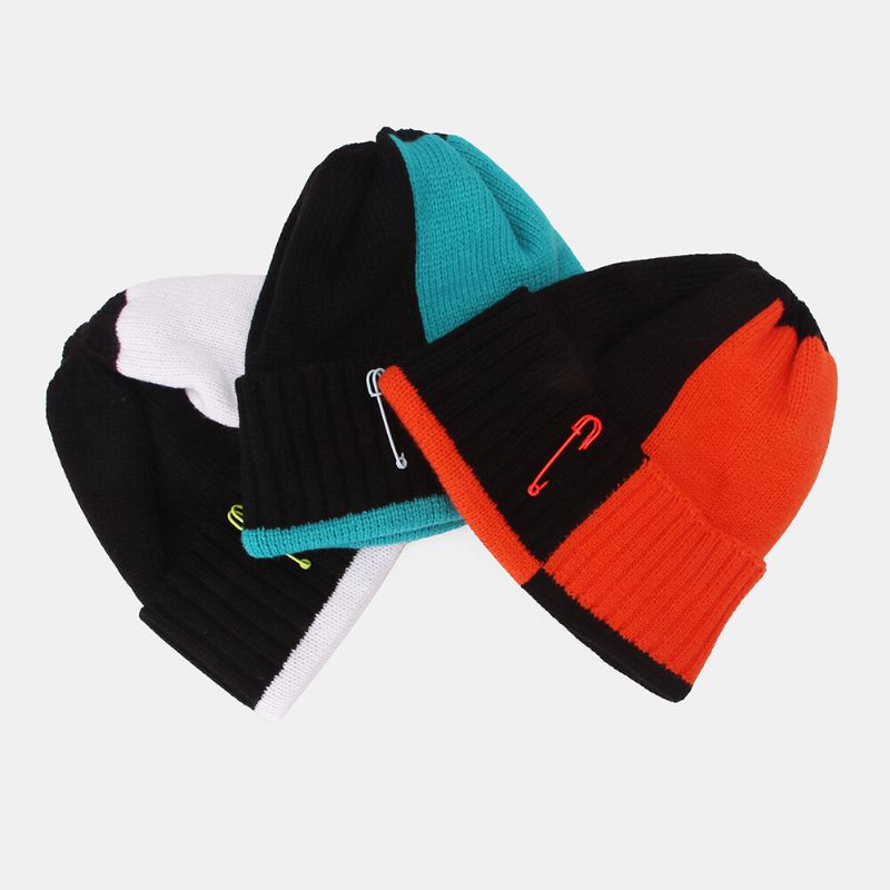 Unisex Spinacz Do Papieru Z Przeszyciami CZapka Typu Beanie Fashion Street Windproof Ciepła CZapka Z Dzianiny