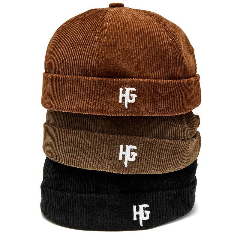 Unisex Sztruksowa Haftowana H G Patten Casual Beanie Bez Ronda CZapka Właściciela CZapka Z CZaszką