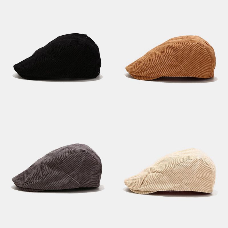 Unisex Sztruksowy Casual All-match Solid Color Forward Kapelusz Beret Hat