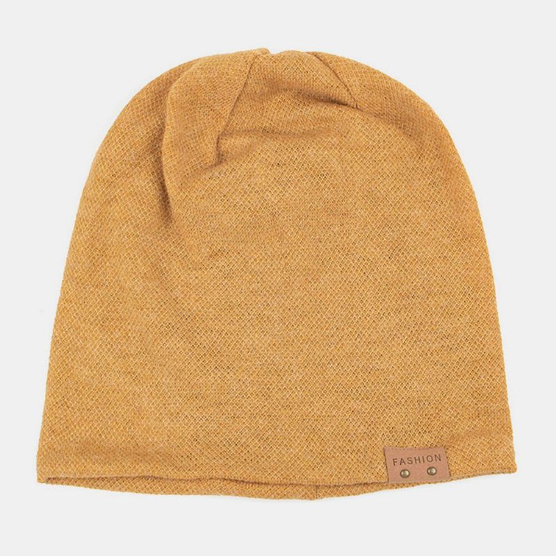 Unisex Sztuczna Kaszmirowa Skórzana Etykieta Beanie Kapelusz Fashion Casual Ciepła Elastyczna Regulowana CZapka Z Dzianiny