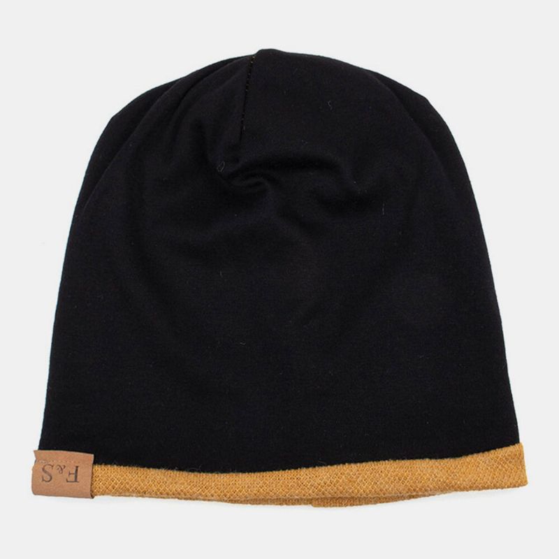 Unisex Sztuczna Kaszmirowa Skórzana Etykieta Beanie Kapelusz Fashion Casual Ciepła Elastyczna Regulowana CZapka Z Dzianiny