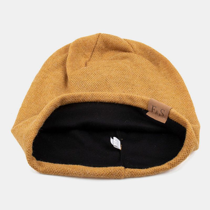 Unisex Sztuczna Kaszmirowa Skórzana Etykieta Beanie Kapelusz Fashion Casual Ciepła Elastyczna Regulowana CZapka Z Dzianiny