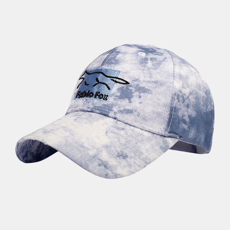 Unisex Tie-dye Ivy Cap Little Fox Wzór Haftu Outdoor Parasolka Zrelaksowana Regulowana CZapka CZapki Bejsbolowe