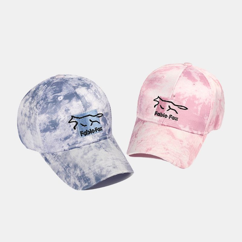 Unisex Tie-dye Ivy Cap Little Fox Wzór Haftu Outdoor Parasolka Zrelaksowana Regulowana CZapka CZapki Bejsbolowe