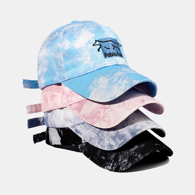 Unisex Tie-dye Ivy Cap Little Fox Wzór Haftu Outdoor Parasolka Zrelaksowana Regulowana CZapka CZapki Bejsbolowe