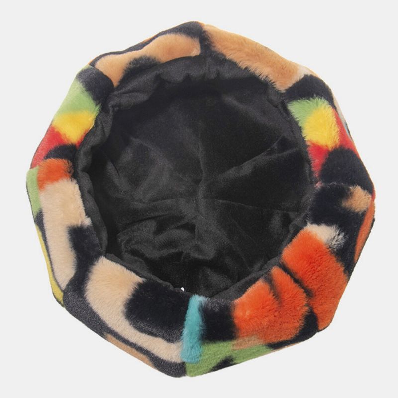 Unisex Tie-dye Pluszowy Brytyjski Styl Ciepły Miękki Przyczynowy Cały Mecz CZapka Malarza Beret Kapelusz Ośmiokątny Kapelusz