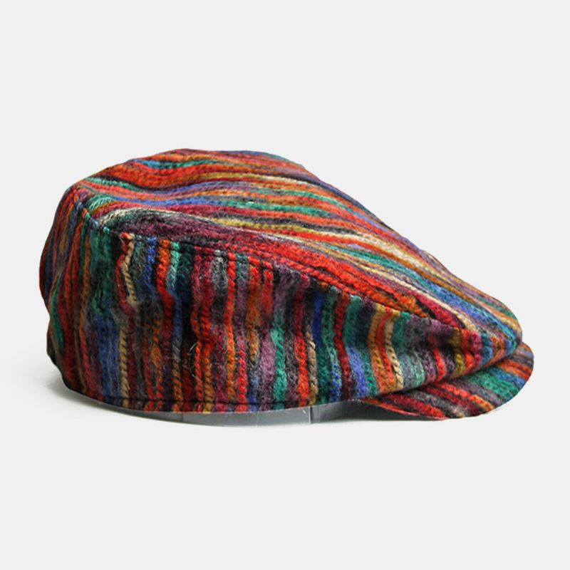 Unisex Tie-dye Rainbow Mixed Color Stripes Pattern Etniczny Styl Casual Personality Forward Kapelusz Beret Hat