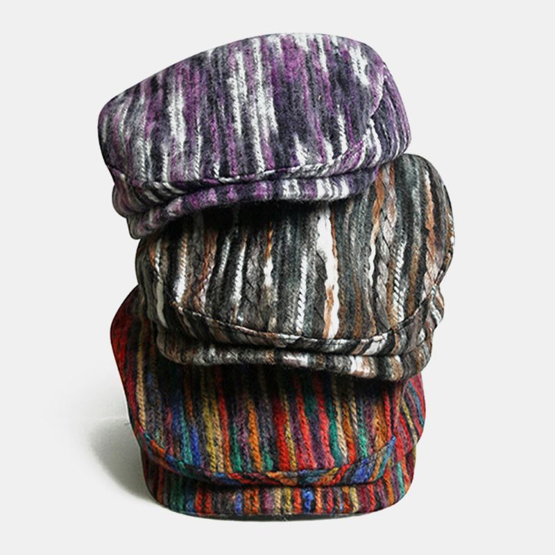 Unisex Tie-dye Rainbow Mixed Color Stripes Pattern Etniczny Styl Casual Personality Forward Kapelusz Beret Hat