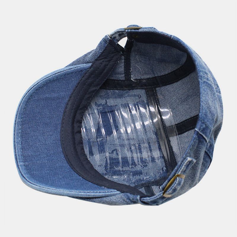 Unisex Washed Denim Obrzeża Hole Make-old Retro Osłona Przeciwsłoneczna Do Przodu CZapka Beret CZapki Płaski Kapelusz