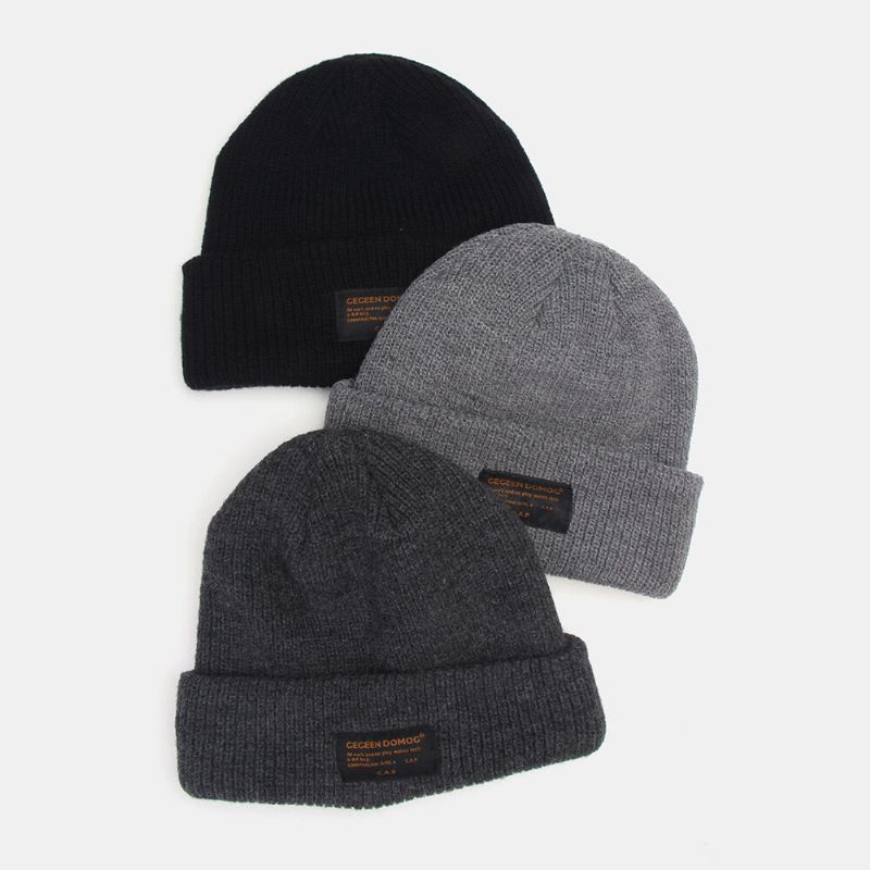 Unisex Wełniana Naszywka Z Napisem CZapka Z Dzianiny Retro Casual Winter Warm Regulowana CZapka Beanie Bez Ronda