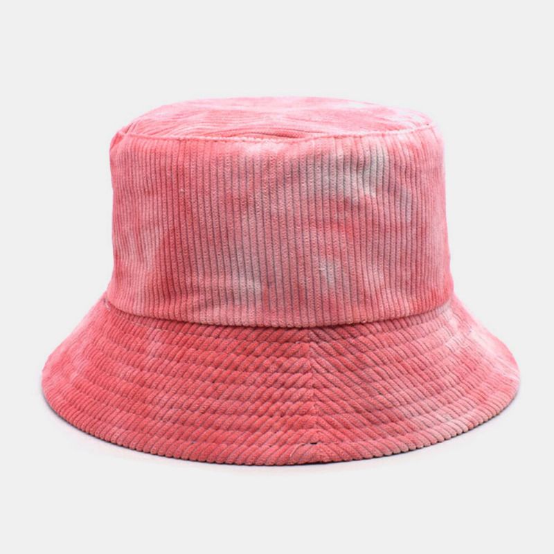 Unsiex Dwustronny Tie-dye Sztruks I Bawełna Ciepły Miękki Outdoor Casual All-match Bucket Hat