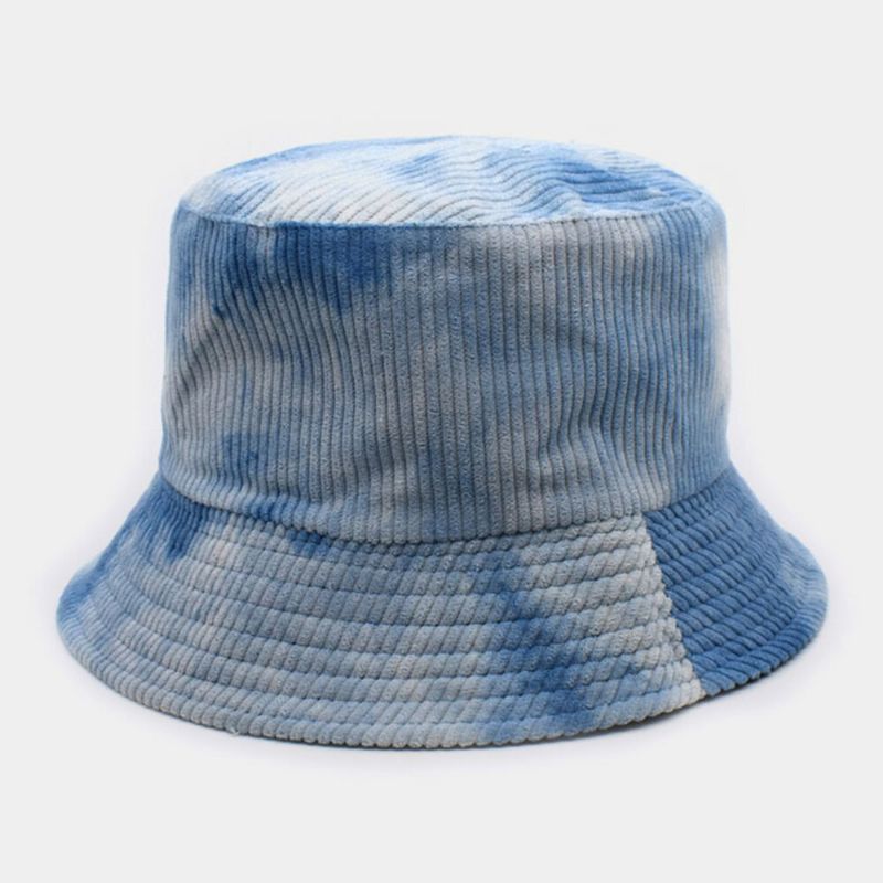 Unsiex Dwustronny Tie-dye Sztruks I Bawełna Ciepły Miękki Outdoor Casual All-match Bucket Hat